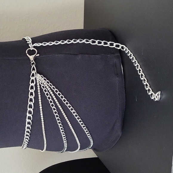 Rhinestone Chain & Silver Tone Chain Layered Belt 32" - Picture 2 of 7